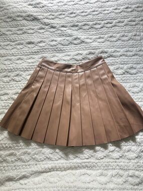 Pleated Faux Leather Mini Skirt in Taupe